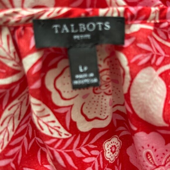 Talbots Floral Blouse Peasant Top 3/4 Sleeve Button Red Pink Large Petite - Picture 3 of 4